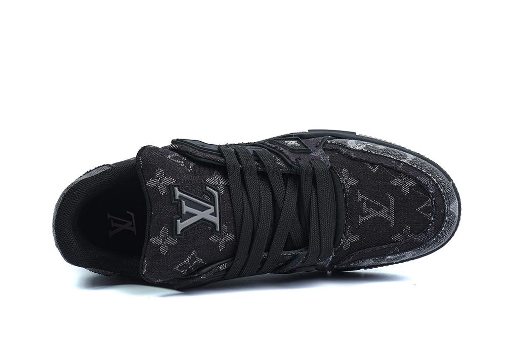 pk god l**is V*t*n lv trainer black grey denim monogram retail materials ready to ship