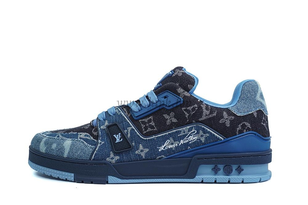 pk god l**is V*t*n lv trainer blue black denim monogram retail materials ready to ship