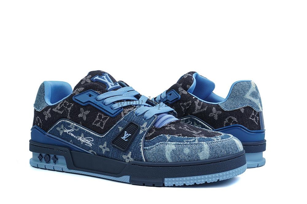 pk god l**is V*t*n lv trainer blue black denim monogram retail materials ready to ship