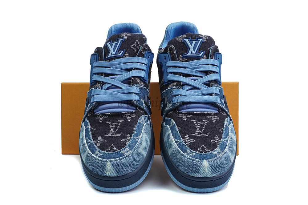 pk god l**is V*t*n lv trainer blue black denim monogram retail materials ready to ship