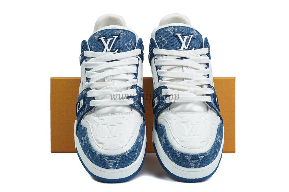 pk god l**is V*t*n lv trainer monogram denim white blue retail materials ready to ship