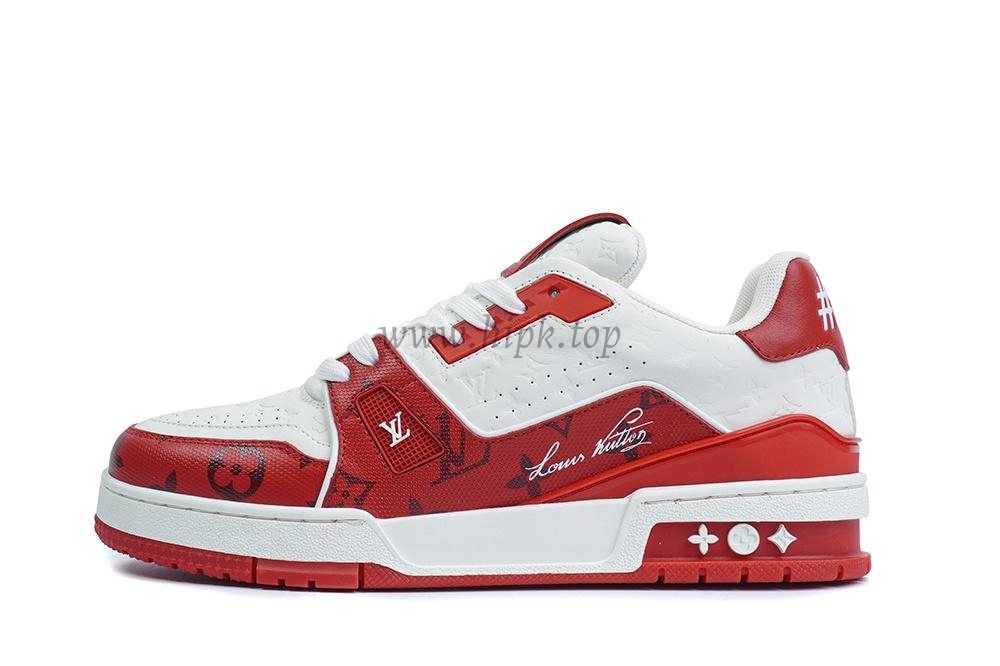 pkgod l**is V*t*n trainer white red monogram retail materials ready to ship