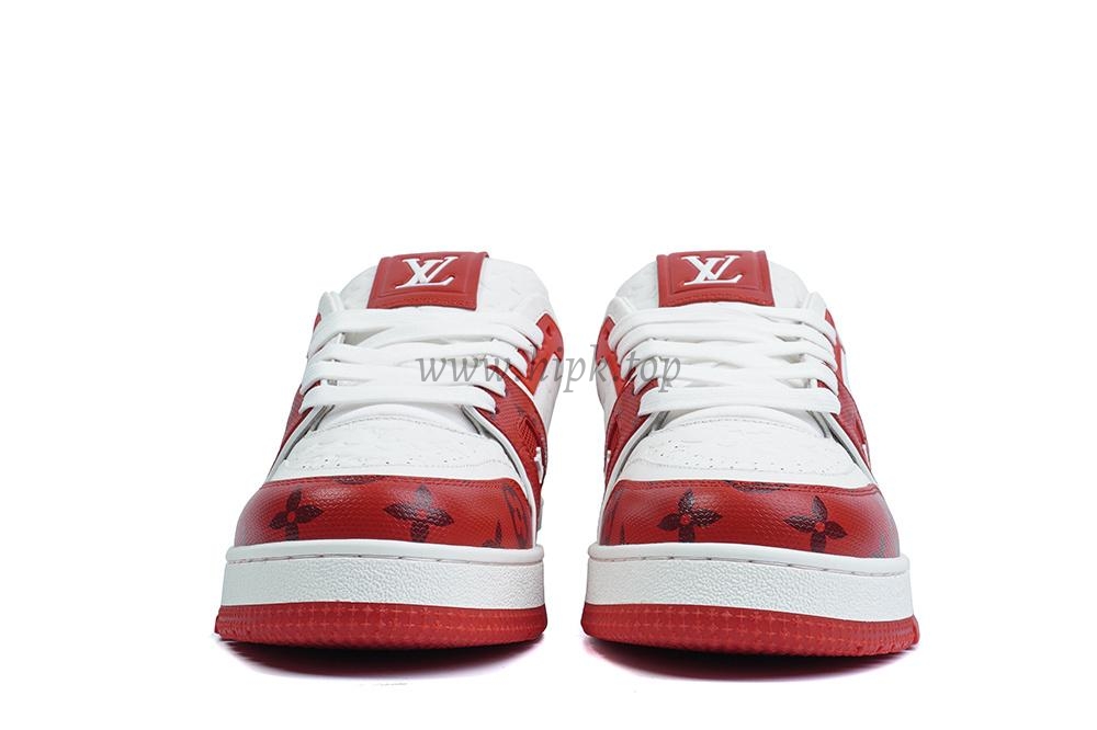 pkgod l**is V*t*n trainer white red monogram retail materials ready to ship