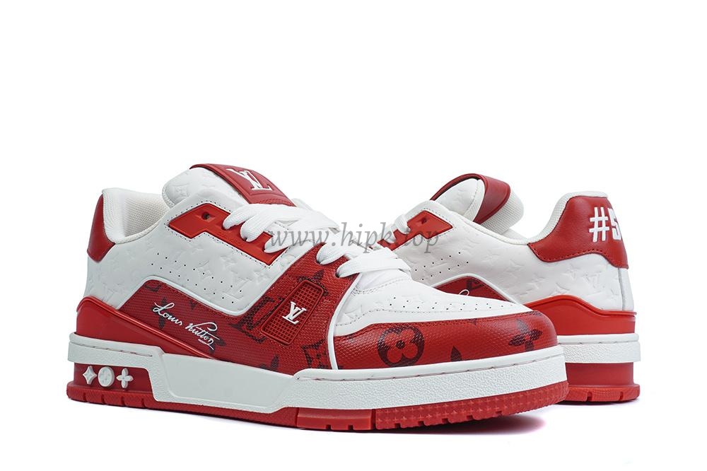 pkgod l**is V*t*n trainer white red monogram retail materials ready to ship