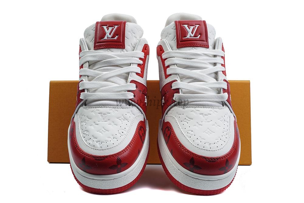 pkgod l**is V*t*n trainer white red monogram retail materials ready to ship