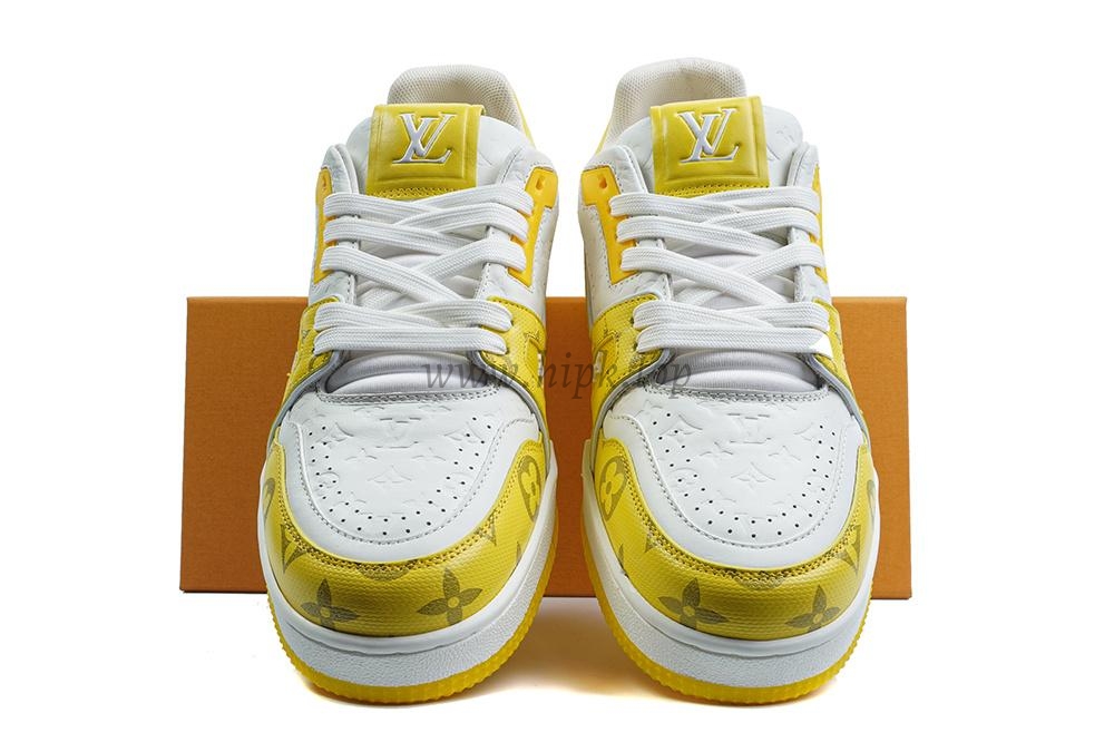 pkgod l**is V*t*n trainerwhite yellow monogram retail materials ready to ship