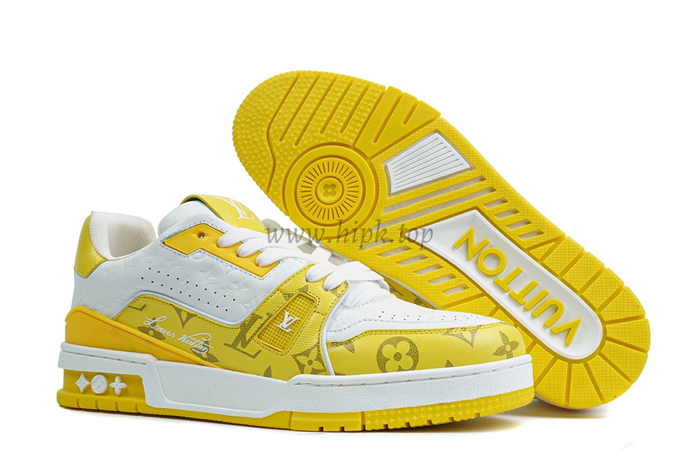 pkgod l**is V*t*n trainerwhite yellow monogram retail materials ready to ship