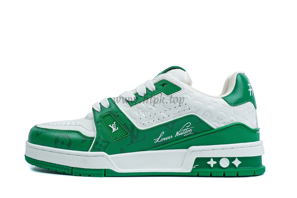 pkgod l**is V*t*n trainer white green monogram retail materials ready to ship