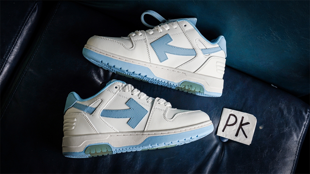 PK GOD OFF-WHITE OOO Low Out Of Office Calf Leather White Light Blue RETAIL MATERIALS READY TO SHIP