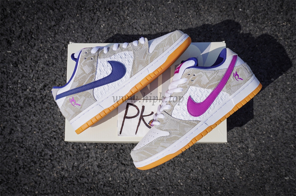 PK God Rayssa Leal x Nike SB Dunk Low Pure Platinum and Vivid Purple retail materials ready to ship