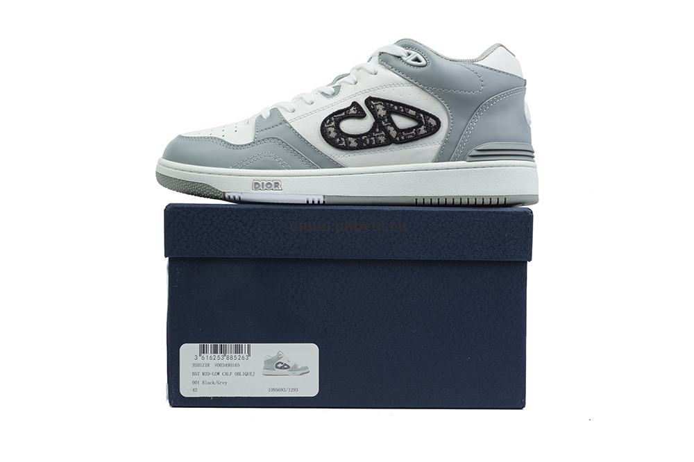 pk god D*or b57 mid-top sneaker  gray and white retail materials ready to ship