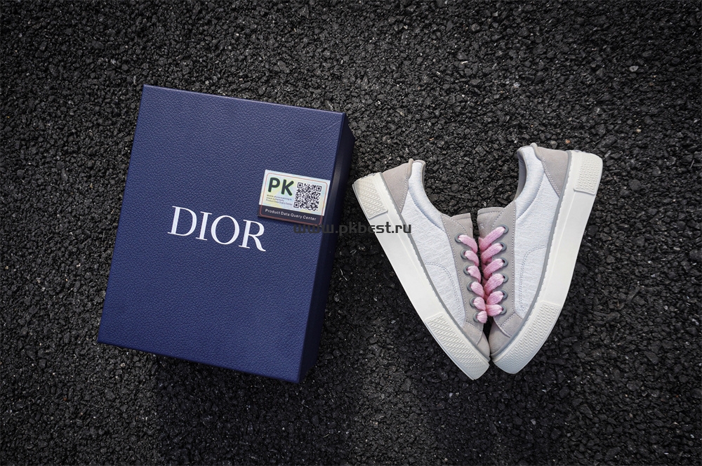 pk god D*or b33 tennis  do  embroidered  canv gray & pink retail materials ready to ship