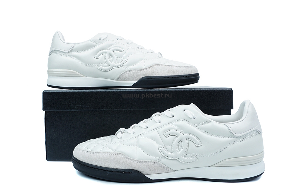 pk god Ch*el shiny calfskin suede quilted cc logo sneakers white retail materials ready to ship