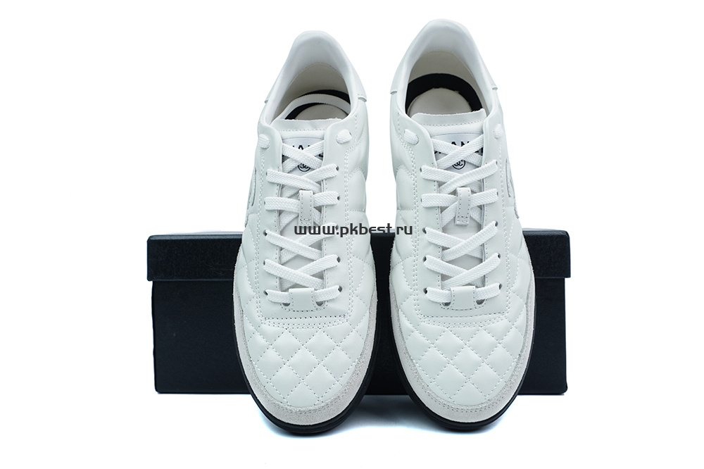 pk god Ch*el shiny calfskin suede quilted cc logo sneakers white retail materials ready to ship