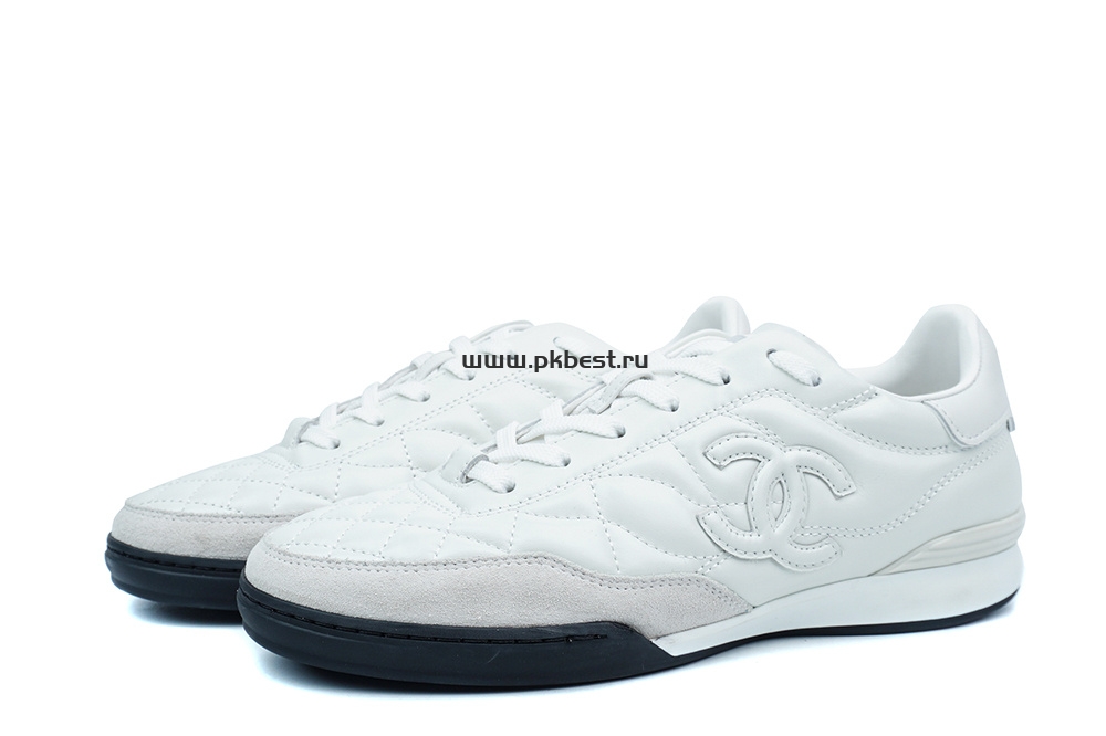 pk god Ch*el shiny calfskin suede quilted cc logo sneakers white retail materials ready to ship