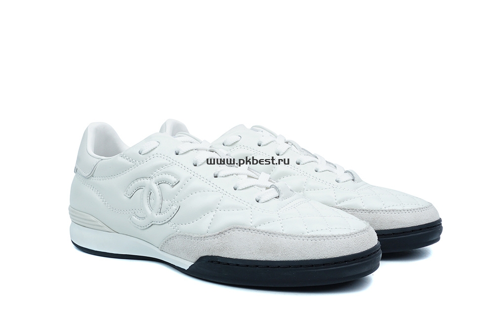 pk god Ch*el shiny calfskin suede quilted cc logo sneakers white retail materials ready to ship