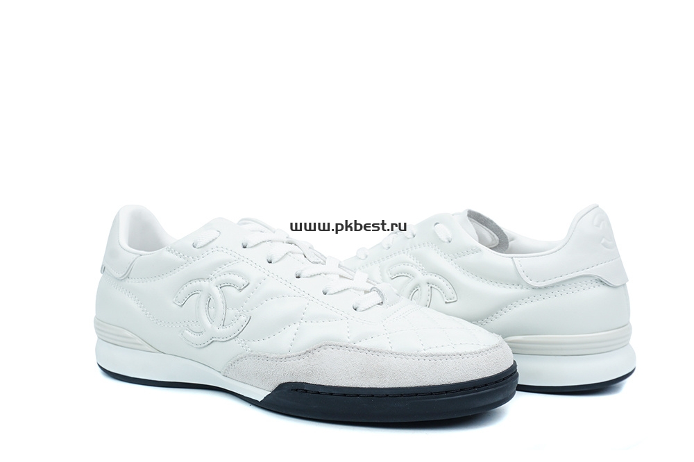 pk god Ch*el shiny calfskin suede quilted cc logo sneakers white retail materials ready to ship