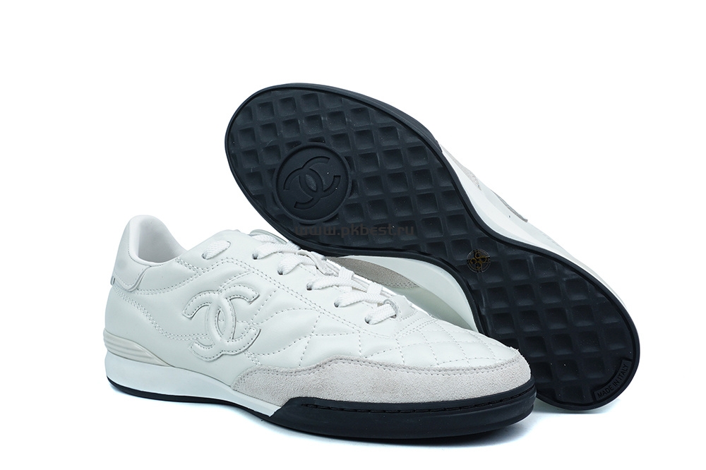 pk god Ch*el shiny calfskin suede quilted cc logo sneakers white retail materials ready to ship