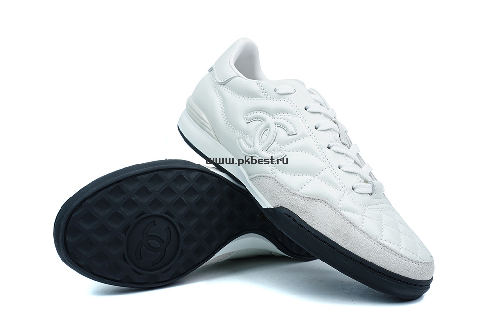 pk god Ch*el shiny calfskin suede quilted cc logo sneakers white retail materials ready to ship