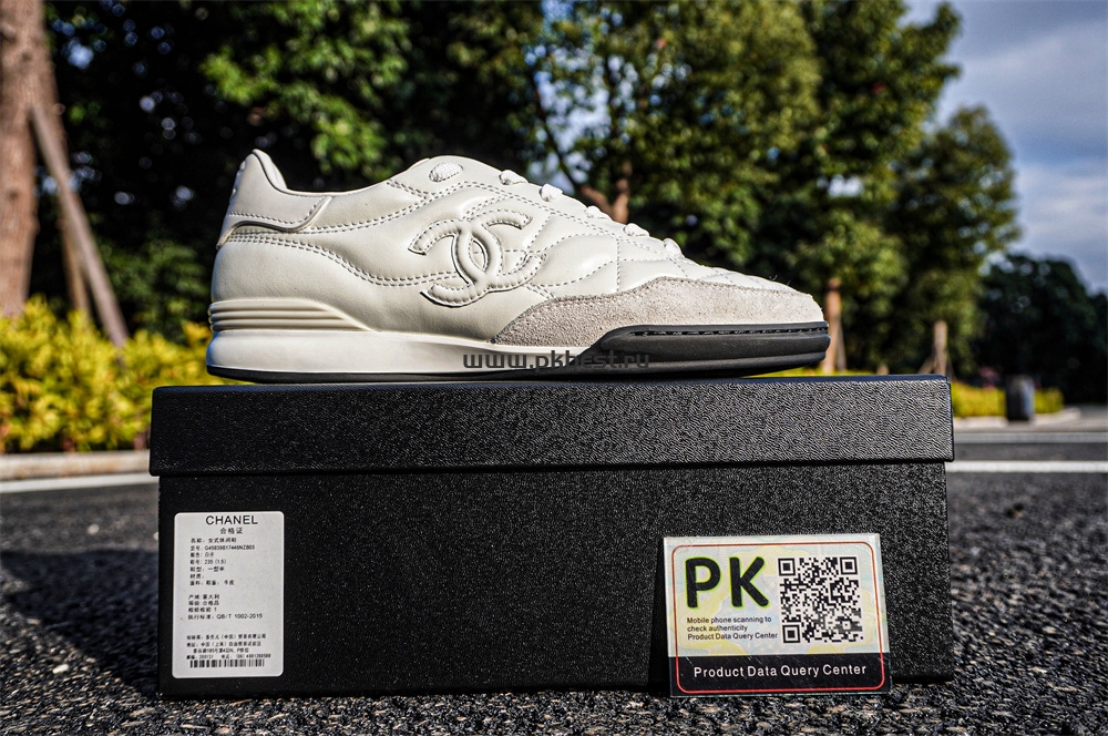 pk god Ch*el shiny calfskin suede quilted cc logo sneakers white retail materials ready to ship