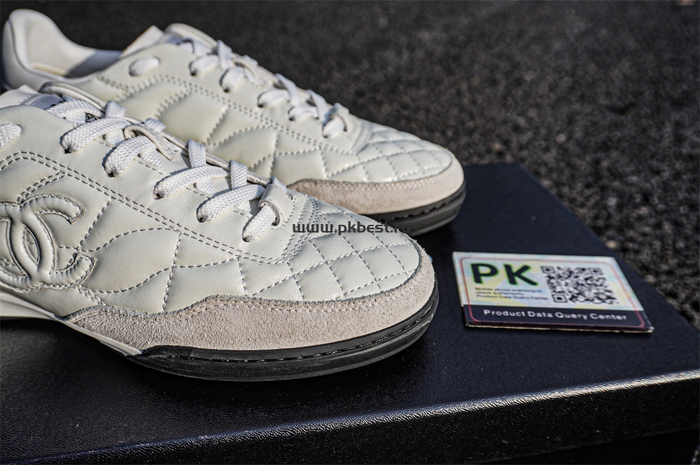 pk god Ch*el shiny calfskin suede quilted cc logo sneakers white retail materials ready to ship