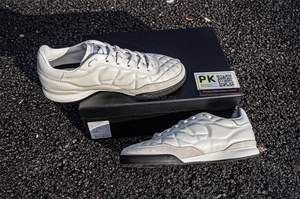 pk god Ch*el shiny calfskin suede quilted cc logo sneakers white retail materials ready to ship