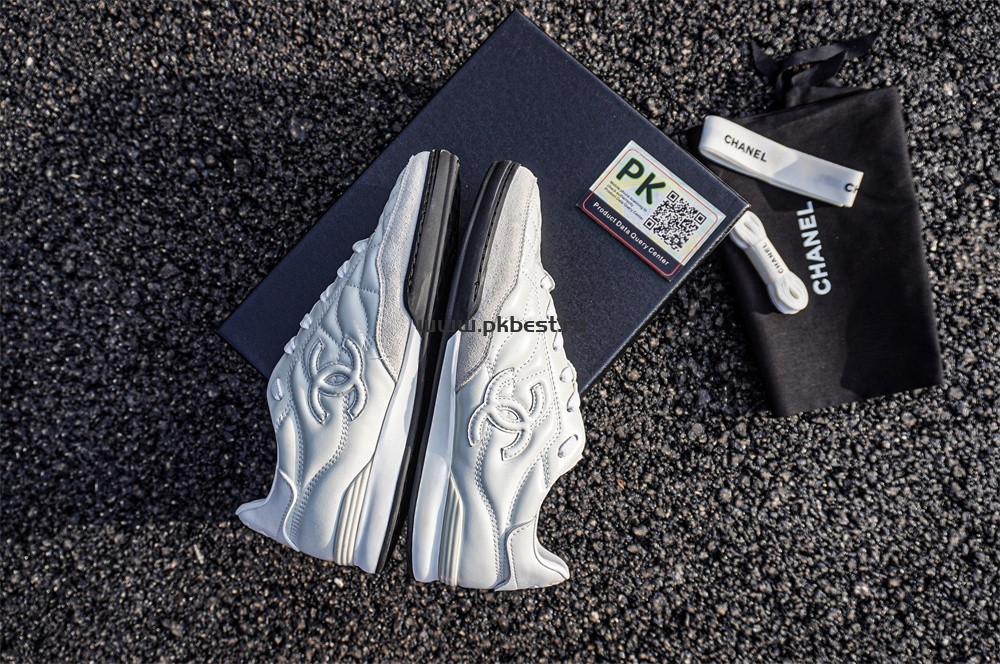 pk god Ch*el shiny calfskin suede quilted cc logo sneakers white retail materials ready to ship