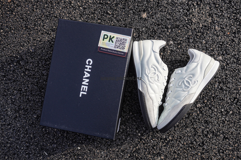 pk god Ch*el shiny calfskin suede quilted cc logo sneakers white retail materials ready to ship