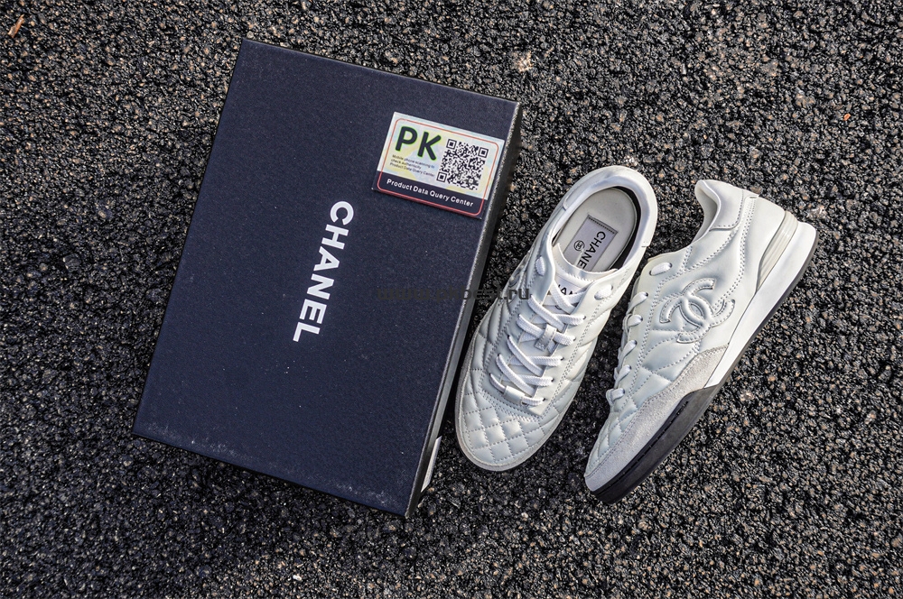 pk god Ch*el shiny calfskin suede quilted cc logo sneakers white retail materials ready to ship