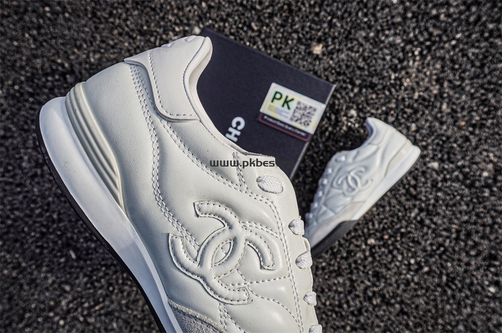 pk god Ch*el shiny calfskin suede quilted cc logo sneakers white retail materials ready to ship