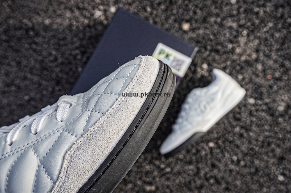 pk god Ch*el shiny calfskin suede quilted cc logo sneakers white retail materials ready to ship